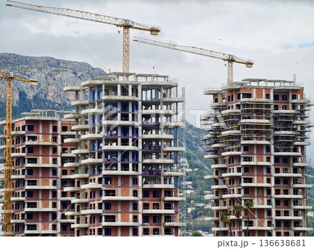 Industrial Construction Scene, Industrial Environment Featuring Crane Operation And Steel Reinforcement 136638681