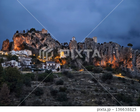 Evening Scene With Luminous Rooftops, Dusk Settlement With Illuminated Rooftops And Romantic Ambiance 136638825
