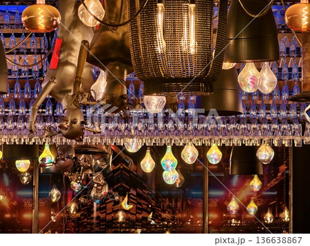 Artistic Ceiling Art With Masks, Theatrical Ceiling Installation Combining Masks And Glowing Lights 136638867