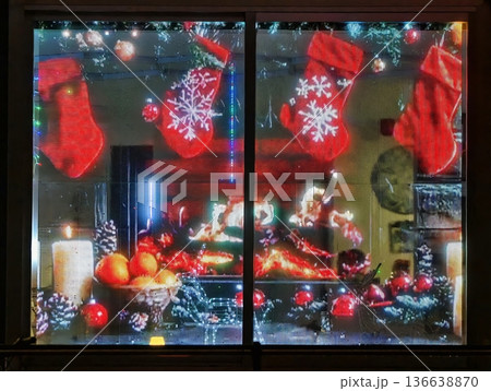Festive Home Decor, Inviting Winterthemed Window Scene Decorated With Lights And Seasonal Items Festive Home Decor, Inviting Winterthemed Window Scene Decorated With Lights And Seasonal Items 136638870