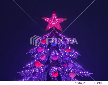 Colorful Christmas Scene In City, Vivid Holiday Decorations Illuminated Amid Urban Nightscape Activity Colorful Christmas Scene In City, Vivid Holiday Decorations Illuminated Amid Urban Nightscape Activity 136639062