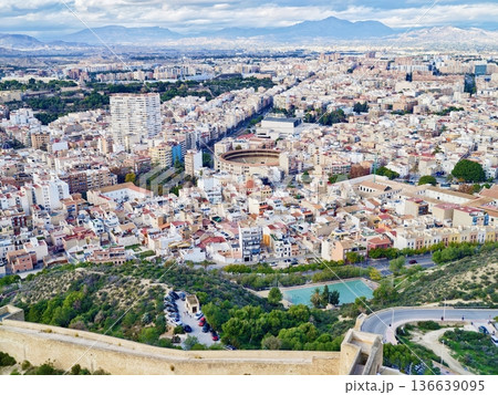 Ancient Fortress Overlooking Lush Valley, Drone Captures Sweeping View Of Ancient Walls And River Landscape 136639095