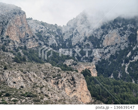 Eroded Rock Formations Beneath Overcast Clouds, Vast Valley With Layered Rocks And Distant Mountain Ridges 136639147