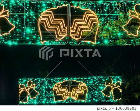 Colorful Neon Lights Illuminate Streets, Dynamic Geometric Lighting Enhances Urban Celebration Atmosphere Colorful Neon Lights Illuminate Streets, Dynamic Geometric Lighting Enhances Urban Celebration Atmosphere 136639203