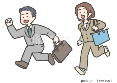 笑顔で走る若手・中堅ビジネスマンとビジネスウーマンのセット 136639611