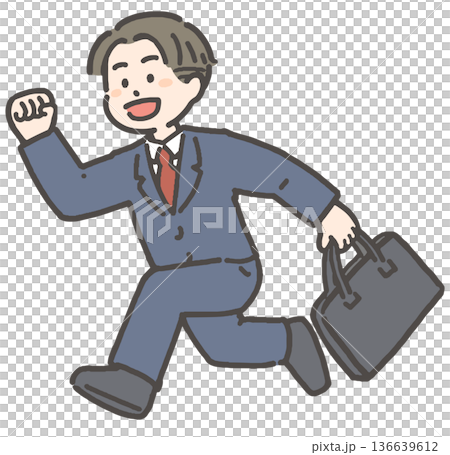 年輕的商人微笑著奔跑。 年輕的商人微笑著奔跑。 136639612
