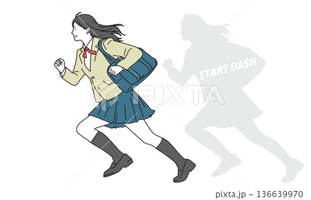 全力で走る女子高校生のイラスト素材 136639970