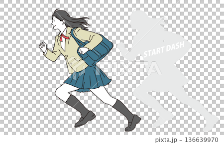 全力で走る女子高校生のイラスト素材 136639970