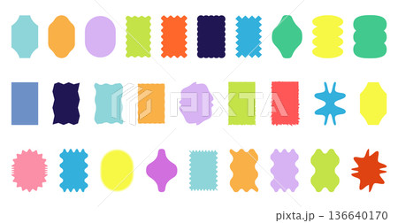 Set of colorful wavy rectangle frames. Vibrant box outlines and soft edges for text blocks, card borders and layout  136640170