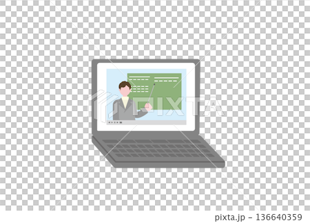 一台筆記型電腦，螢幕上顯示線上課程。 136640359