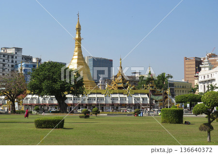 Sule Pagoda as seen from Maha Bandula Park in Yangon Sule Pagoda as seen from Maha Bandula Park in Yangon 136640372