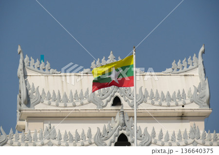 The Myanmar flag flying outside City Hall in Yangon The Myanmar flag flying outside City Hall in Yangon 136640375