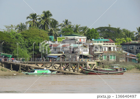 Fishing village on the Bago river in Myanmar Fishing village on the Bago river in Myanmar 136640497