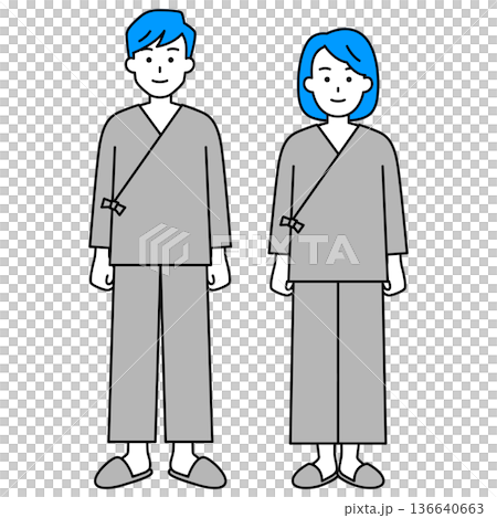 Young men and women in hospital examination clothes (full body) set 136640663