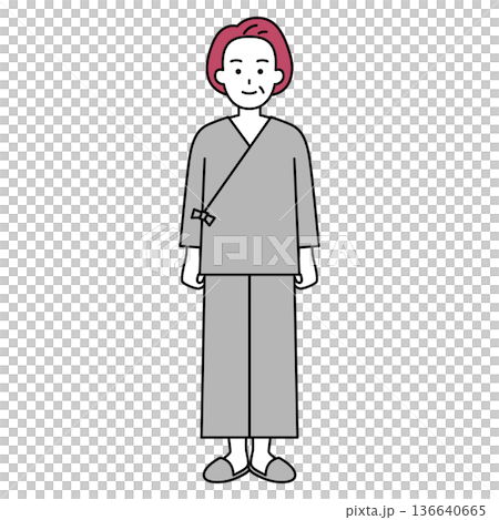 病院の検査着の中年の女性（全身） 136640665