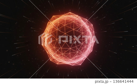 Futuristic Abstract Energy Sphere with Glowing Polygonal Light Network 136641444