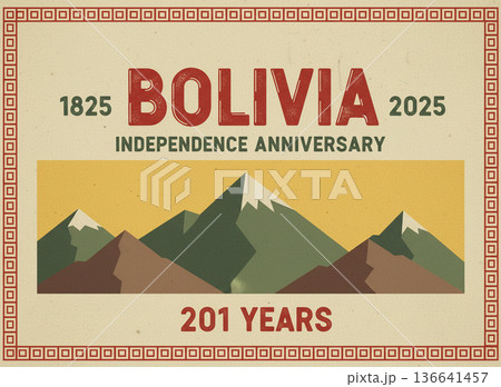 Bolivia 201 Years Independence Anniversary Poster with Minimal Mountain Design Bolivia 201 Years Independence Anniversary Poster with Minimal Mountain Design 136641457