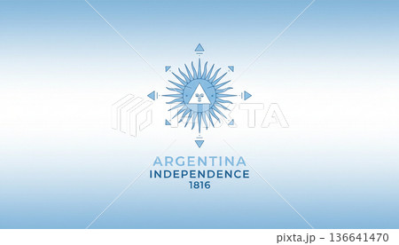 Argentina Independence Anniversary Poster with Soft Blue Gradient and National Emblem 136641470
