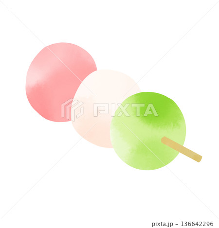水彩風の三色団子のイラスト お花見と春の和菓子素材 136642296