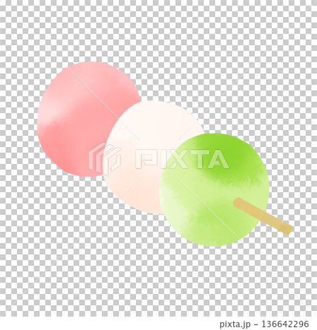 水彩風の三色団子のイラスト お花見と春の和菓子素材 136642296