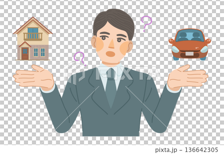 資産形成について考えるスーツ姿の男性のイラスト 136642305