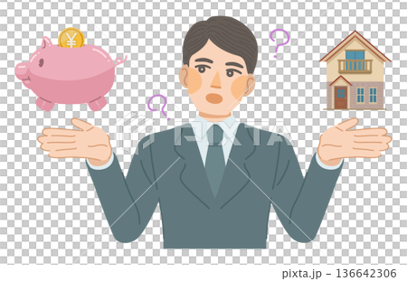 圖：一位身穿西裝的男士正在思考住房成本 136642306