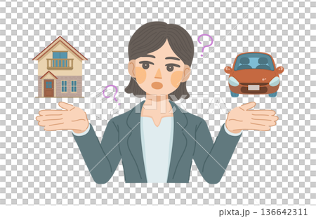 圖：一位身穿西裝的女士正在思考資產累積問題 136642311