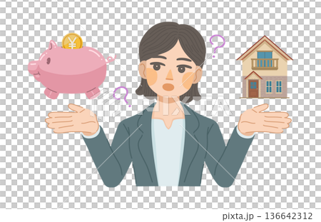 Illustration of a woman in a suit thinking about housing costs Illustration of a woman in a suit thinking about housing costs 136642312