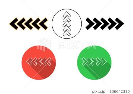 Directional Arrow Icons and Chevron Symbols in Flat and Outline Styles with Long Shadows. 136642350