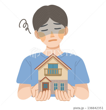 一戸建てを購入したことを、後悔している男性のイラスト 136642351