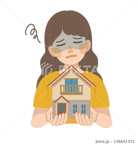 一戸建てを購入したことを、後悔している女性のイラスト 136642353