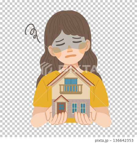 一戸建てを購入したことを、後悔している女性のイラスト 136642353