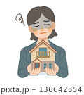 スーツ姿の女性が一戸建てのデメリットに落ち込んでいるイラスト 136642354