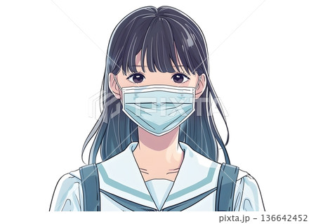 マスクを着用したセーラー服姿の女子高生のイラスト 風邪・花粉症・ウイルス感染予防・衛生管理のイメージ マスクを着用したセーラー服姿の女子高生のイラスト 風邪・花粉症・ウイルス感染予防・衛生管理のイメージ 136642452