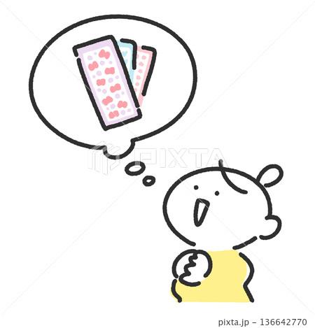 シールのことを考える笑顔の女性キャラクター　吹き出し　シル活 136642770