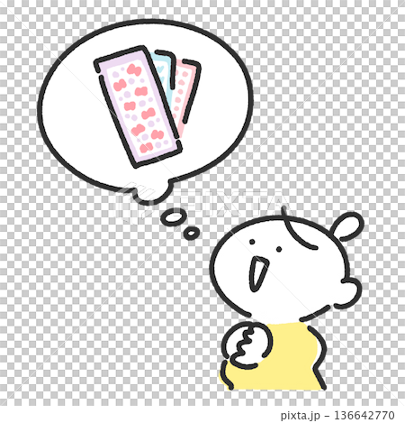 微笑的女性角色正在思考貼紙 對話框 貼紙活動 136642770