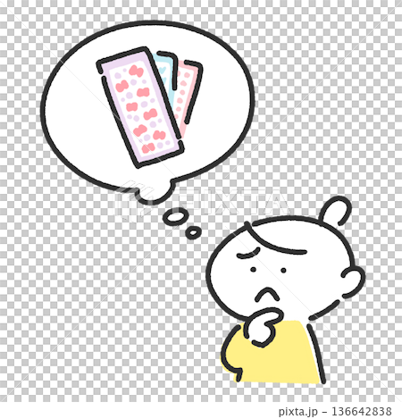Female character worried about stickers, speech bubble, troubled, dissatisfied Female character worried about stickers, speech bubble, troubled, dissatisfied 136642838