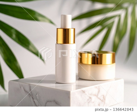 美容系アイテムのイメージ素材　モックアップサンプル　コスメ　高級感のあるパッケージ 136642843