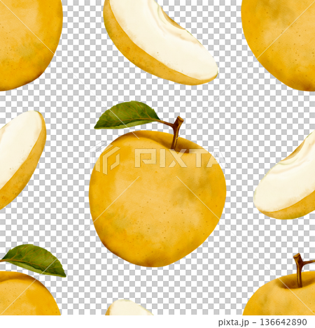 Vivid Watercolor Depiction Of Golden Apple Segments On Warm Seasonal Background With Rustic Charm 136642890