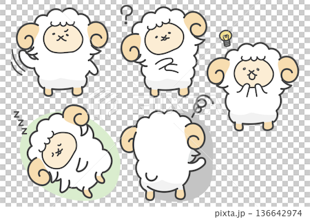 かわいい羊のリアクションポーズセット 136642974