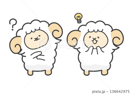 考える羊とひらめいた羊のキャラクターセット 136642975