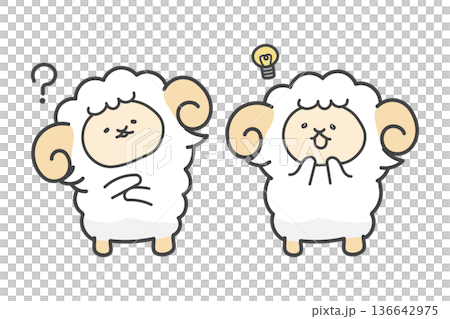 考える羊とひらめいた羊のキャラクターセット 136642975