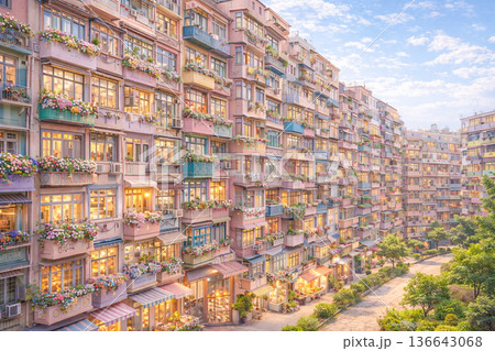 メルヘンな九龍城砦のような街並み 136643068