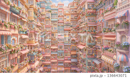 メルヘンな九龍城砦のような街並み 136643071