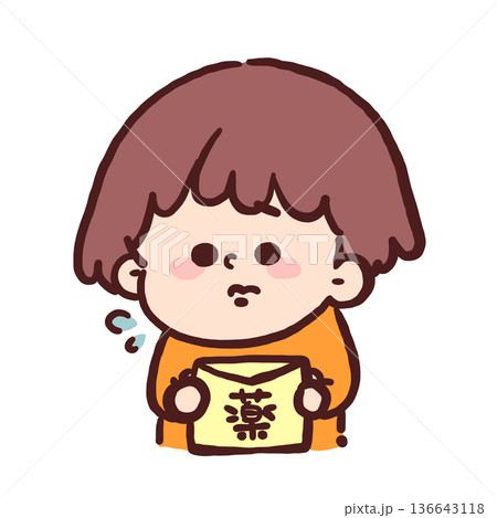 薬を持って体調を心配する男の子 136643118