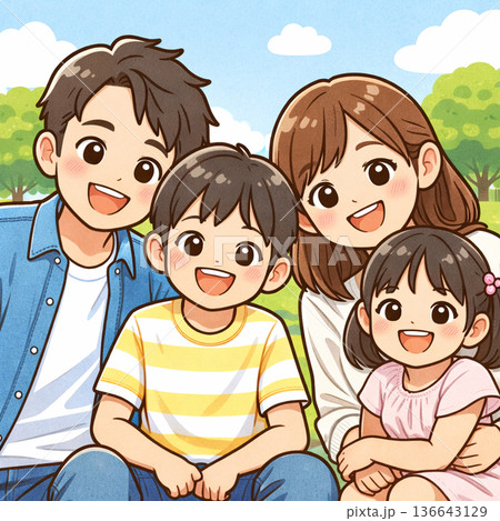 公園で家族でピクニックをしている 136643129