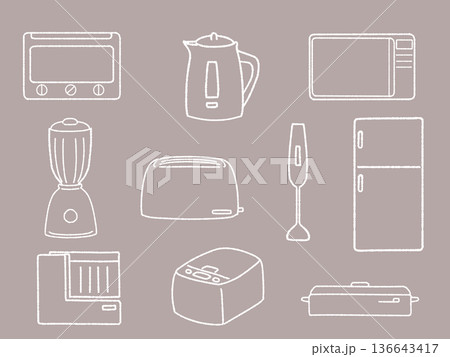 シンプルなキッチン家電のイラストセット シンプルなキッチン家電のイラストセット 136643417