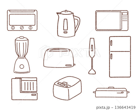 シンプルなキッチン家電のイラストセット シンプルなキッチン家電のイラストセット 136643419