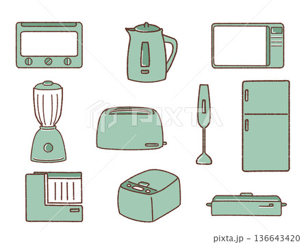 シンプルなキッチン家電のイラストセット 136643420