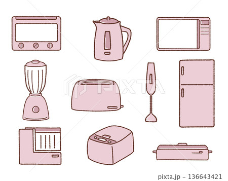 シンプルなキッチン家電のイラストセット シンプルなキッチン家電のイラストセット 136643421